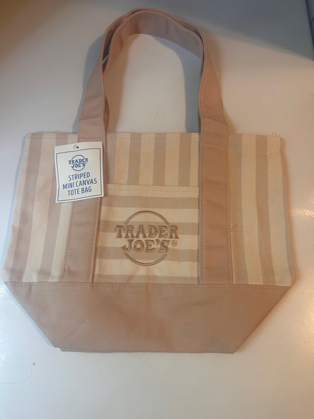 Trader Joe’s Tan Striped Canvas Tote Bag